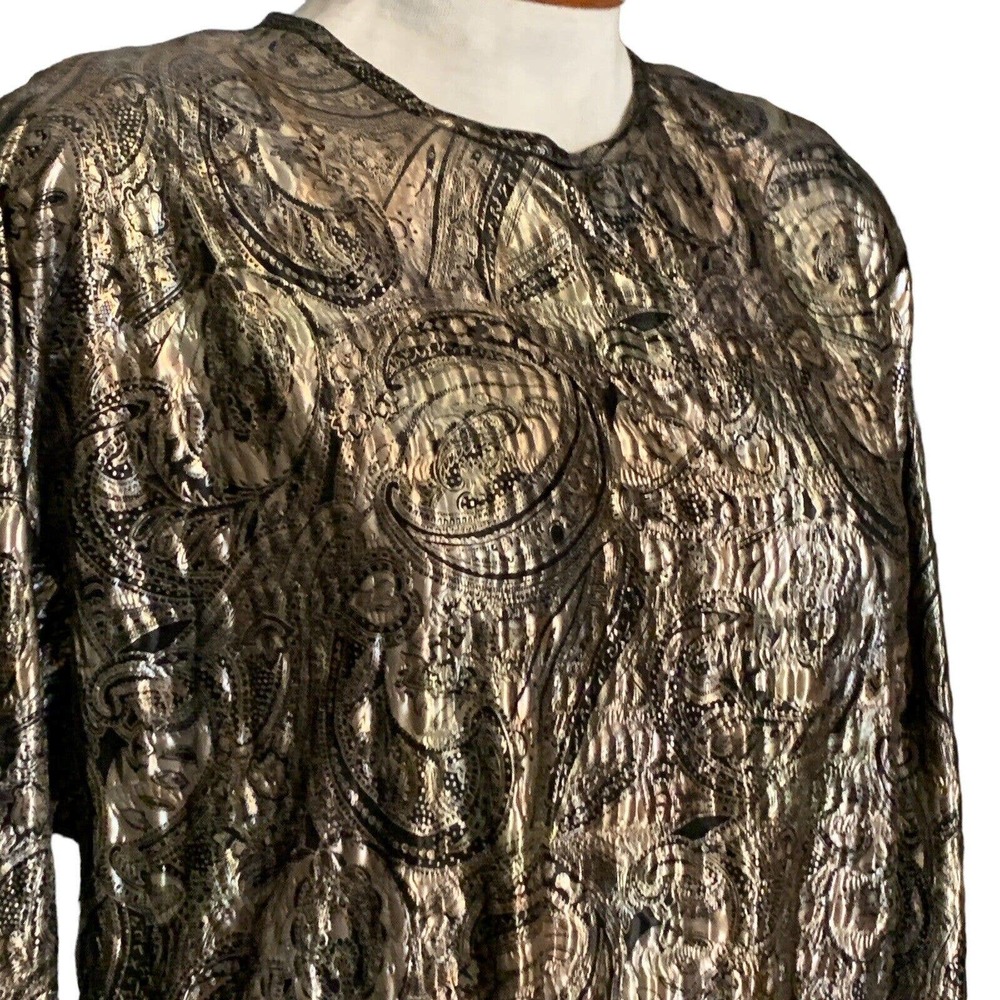 Silver Threads Blouse Pullover Gold Metallic VTG 80s Disco Party Oversize Medium